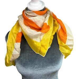 Vintage Vera- Yellow Orange- Striped- Silky Scarf- Vibrant Square- 31x31"